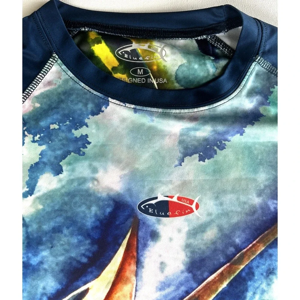 Mens Bluefin Performance Marlin Print‎ Long sleeve Pullover size M